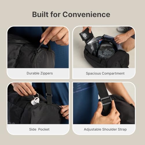 Image of Cult 25 Litre Gym /Duffle Bag for Men & Women - Water-Resistant Sports & Travel Bag with Spacious Main Compartment, Side Mesh Pocket, Durable Zippers & Adjustable Shoulder Strap - Black