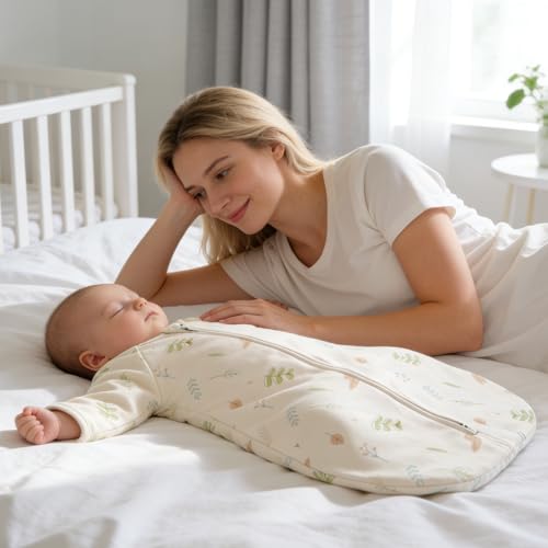 Image of 2 Pack Transitional Baby Swaddling Sacks with Arms Up Length Sleeves & Mitten Cuffs, Sleeping Sack Bag 2 Ways Zipper, Wearable Swaddle Blanket for Newborns Baby Snug Fit Calms Startle Reflex