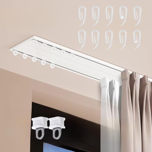 Heavy-Duty Double Track Curtain Rail Set - 6.2ft Ceiling Mount Aluminum Tracks with Silent Roller & Hook, 4.9mm Thick, Ideal for Smooth Gliding Curtains