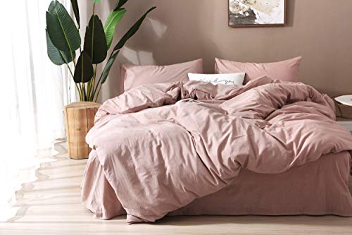 Image of F.Y.Dreams 100% Washed Cotton Duvet Cover for Weighted Blanket 80x87 inches with 16 Ties, Zipper on Long Side /Dust Pink /Just Duvet Cover