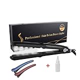 2 in 1 Curling and Straightening Steam Flat Iron- Professional Steam Hair Straightener Salon Styler Tourmaline Flat Iron with Steamer, Dual PTC Heater, Digital LCD Display, Dual Voltage,300-450℉
