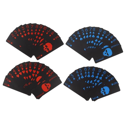 BESPORTBLE wasserdichte Pokerkarten aus Schwarzem Mattem PVC Kunststoff Langlebiges Stylisches Kartendeck mit Rot Blauem Design für Party Familienfeiern und Gesellschaftsspiele