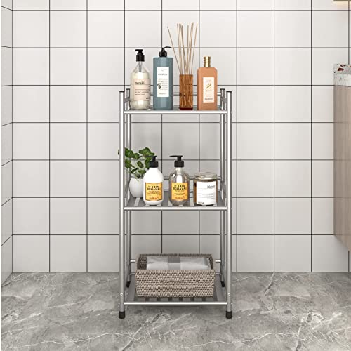 Fkuo 3 Tier Bathroom Storage Open Shelf Unit, Free-Standing Metal Corner Rack Shelving For Kitchen, Living Room, Hallway (Bright Gray, 3 Tier) #TOP3