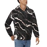 Tamiger Sudadera con capucha para hombre, color negro y oro rosa, con estampado de mármol, informal, para invierno, otoño, primavera, transpirable, ligera, Negro, XL