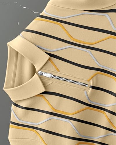 Image of AUSK Men's Premium Striped Polo T Shirt || Geometric Print Half Sleeve Summerwear Casual Mens T Shirt
