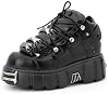 Botas góticas de plataforma metálica para mujer, estilo punk, con cordones, tipo combat, tobilleras negras, botas de motociclista góticas 4