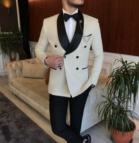 2 Piece Men's Slim Fit Suit Double Breasted Shawl Lapel with Bow Tie Tuxedos Wedding Business Set2