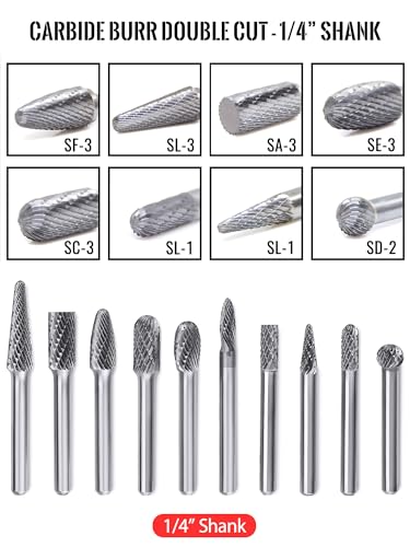 Jeekvisen 1/4-CARBIDE BURR Tungsten Carbide Burr Set 1/4 Inch Shank 10Pcs Die Grinder Bits thumb #2