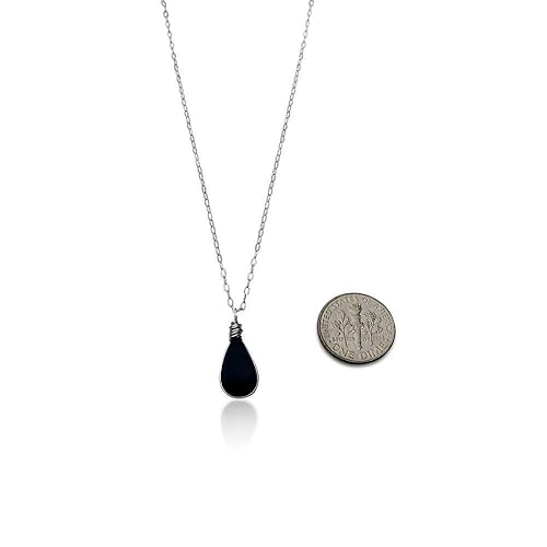 Miniatura 2 de Black Obsidian Stone Necklace and Earring Set for Women - Dainty Sterling Silver Obsidian Jewelry Gift Set