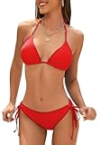 PONCEAU Women's Bikini Set-Triangle Padded Bikini Top Sexy Low Waisted Two Piece Beach Suit High Leg Swimsuit