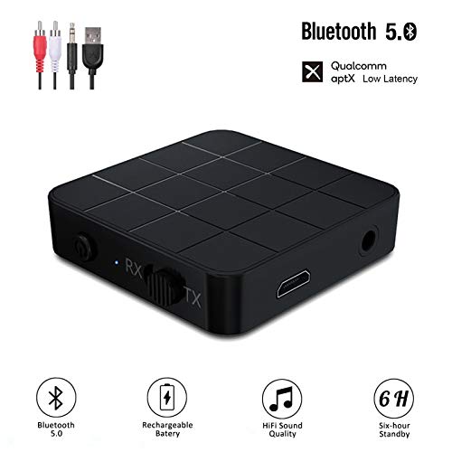 VR-robot Bluetooth 5.0 Audio Transmitter Receiver Adapter, 2-in-1 Wireless 3.5mm aptX Low Latency