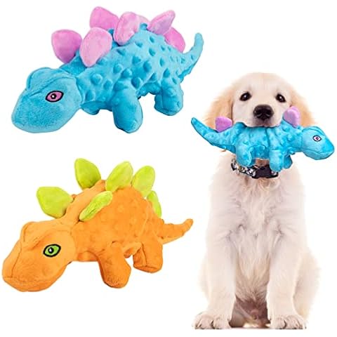 Squeaky Dog Toys, Tough Dinosaur Dog Toys, Stegosaurus Plush Dog Tug Toys for Aggressive Chewers Large Dogs, Crinkle Interactive Puppy Dog Toys for Small Medium Dogs (2pcs) Cover