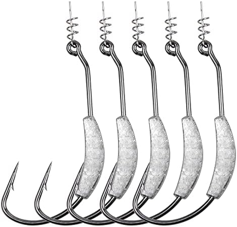 Weighted Swimbait Hooks,20pcs/Box Jig Worm Hook with Twistlock Soft Plastic Worm Hooks Weedless Wide Gap Hook Bass Trout Fishing Tackle Saltwater Freshwater 5.25g