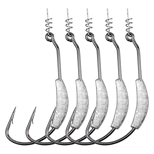 Weighted Swimbait Hooks,20Pcs/Box Jig Worm Hook With Twistlock Soft Plastic Worm Hooks Weedless Wide Gap Hook Bass Trout Fishing Tackle Saltwater Freshwater 5.25G #TOP2
