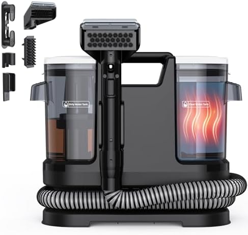 Lubluelu Nasssauger Waschsauger, 1400 W, 22kPa, erhitzt Wasser, Tiefschwarz | Polsterreiniger Gerät mit 35–60 °C Heißwasser, langem Schlauch, großem Tank und Selbstreinigung bei ha