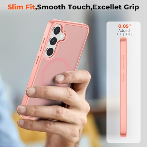 Image of SUPFINE Magnetic for Samsung Galaxy S24 Case / S25 Case with Screen Protector, (Built-in Magnets) (Military Grade Drop Protection) Slim Translucent Shockproof Phone Case,Light Pink