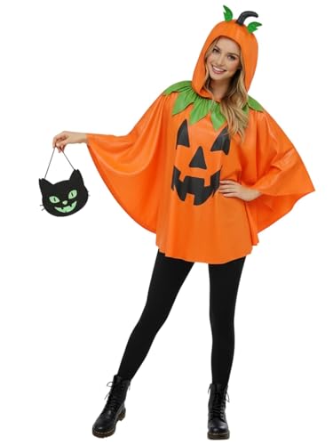 ROC PARTY Hooded Adult Pumpkin Poncho Costume for Women -