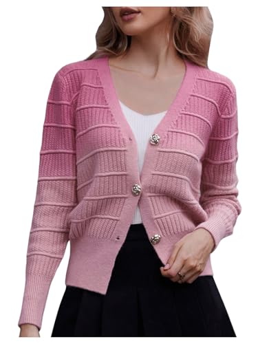 MakeMeChic Women's Ombre V Neck Cardigan Long Sleeve Lightweight Sweater Cardigans