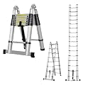Telescoping Ladder 16 FT A Frame Aluminum Extension Ladder, Lightweight RV Ladder with Stabilizer Bar, Multi-Purpose Collapsible Ladder for Home or Outdoor Work, Heavy Duty 330lbs Max Capacity