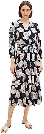 TOM TAILOR Damen Maxikleid mit Muster & Bindedetail