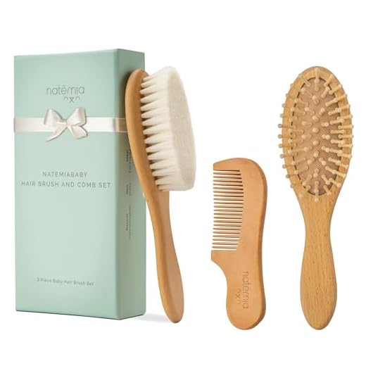 Natemia Premium Wooden Baby Hair Brush and Comb Set – Natural Soft Bristles – Ideal for Cradle Cap - Perfect Baby Registry Gift