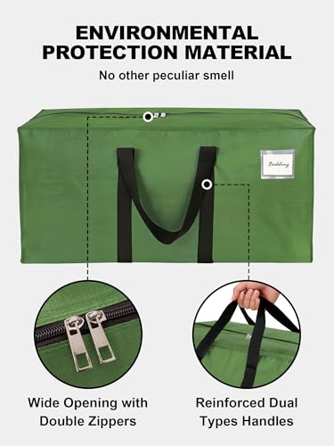 Image of 80 Pack Large Strong Moving Bags with Zippers & Carrying Handles - Water-Resistant - Heavy Duty Storage Tote for Space Saving, Fold Flat, Alternative to Moving Box (Olive Green)