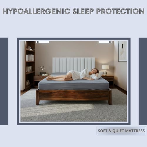 Image of 100% Waterproof Mattress Protector King Size 78x72 Inch | Terry Cotton Feel | Ultra Soft, Breathable, Noiseless & Hypoallergenic | Elastic Fitted | Fits Upto 10 Inch Mattress | 6.5x6Ft |Gray