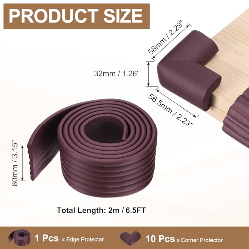 Protection d'angle de meuble marron 2m avec 10 coins de finition