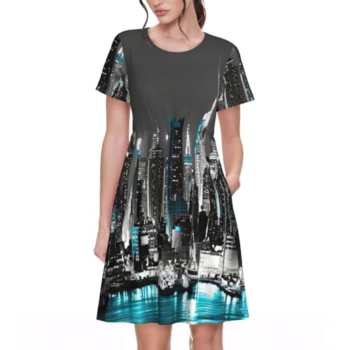 Robe d'été EdWal New York Paintings Print à col rond pour un style artistique quotidien