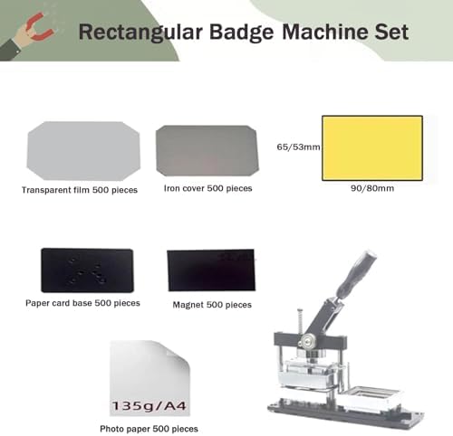 Button Maker Supplies - 100/500/1000 Sets for Rectangular Badges, Includes Metal & Plastic Covers, Clear Film - Perfect for Fridge Magnets and DIY Projects