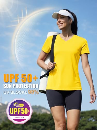 Image of MAGCOMSEN Women's Short Sleeve T-Shirt Quick Dry Athletic Tee Shirt Running Workout Yoga Top Tee Performance Shirts