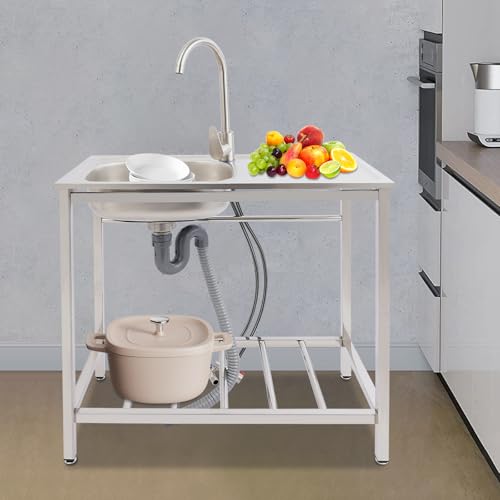 Fregadero de cocina con armario de acero inoxidable para exterior 75x40x75 cm 6
