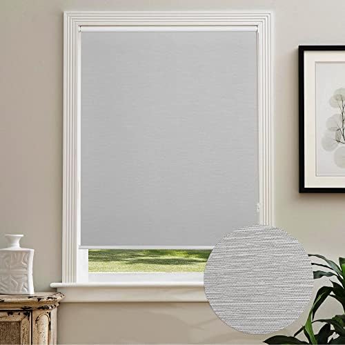 CUCRAF 100% Blackout Roller Window Shades, Striped Jacquard Pattern Room Darkening Roller Blinds for Bedroom Office and Home, Easy to Install, Light Grey,23" W x 75" H