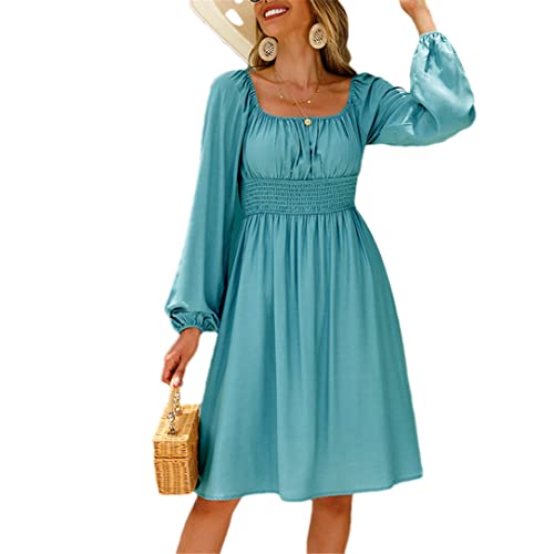 Robe émeraude rétro à manches lanternes pour affiner la silhouette en taille M