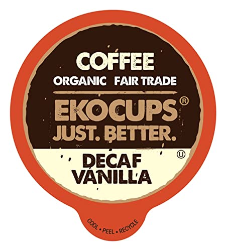 EKOCUPS Artisan Organic Decaf Vanilla Hot or Iced Coffee, Medium Roast, in Recyclable Single Serve Cups for Keurig K-cup Brewers, 40 count