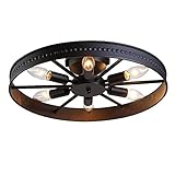 KJLARS 6-Lights Rustic Metal Ceiling Light Fixture Black Round Industrial Living Room Light Semi-Flush Mount Farmhouse Chandelier for Kitchen Island Dining Room Entryway Bedroom Hallway