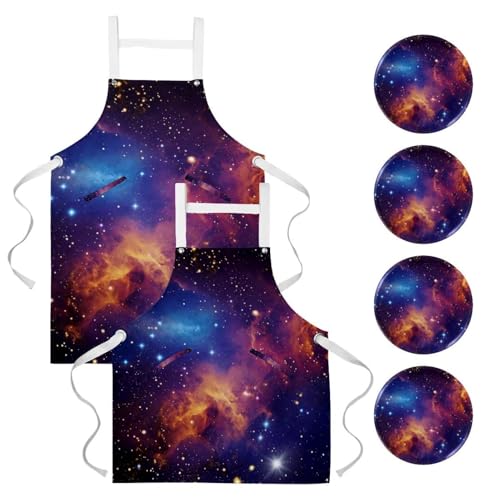 Lot de 2 tabliers de cuisine univers et galaxie avec 4 broches