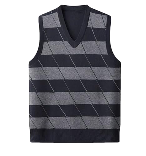 Men’S V-Neck Sweater Cardigan Vest Plaid Pattern Sleeveless Thick Knit Button Front Fashion Waistcoat