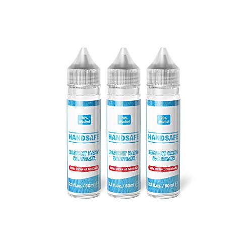 3 x 60ml Instant Hand Sanitiser Liquid Rub Multipack from Handsafe, Kills 99.9%+ Bacteria, 70% Alcohol Based, Medical Grade, Anti Bacterial Fast Acting Formula