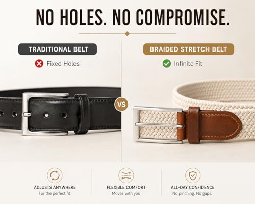 Image of MaheTri Braided Canvas Stretchable Elastic Woven Belt For Men (Upto 48 inch) | Premium Fabric Cloth Adjustable & Hole Free Elastic Belt for Men & Women
