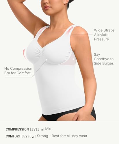 Image of FeelinGirl Women Tank Tops Shapewear: Tummy Control Compression Tank V Neck Seamless Body Shaper Camisole Tops for Women