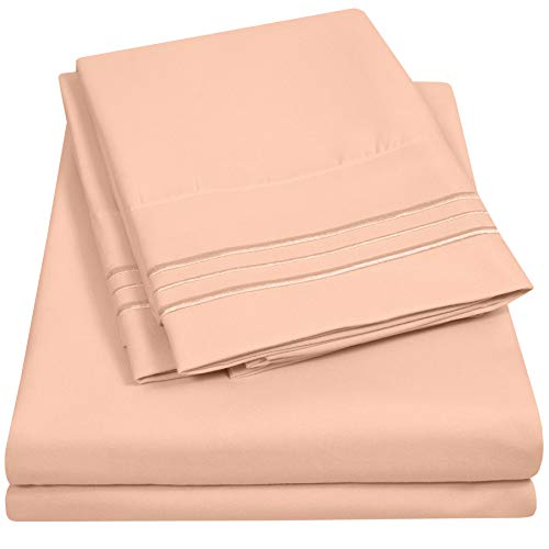 Image of 1500 Supreme Collection King Sheet Sets Peach - Luxury Hotel Bed Sheets and Pillowcase Set for King Mattress - Extra Soft, Elastic Corner Straps, Deep Pocket Sheets, King Peach
