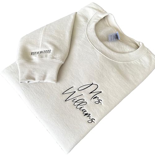 NAZENTI Custom Embroidered Mrs Sweatshirt Personalized Bride Sweatshirt Crewneck Custom Wife Gift Newly Wedding Gift2