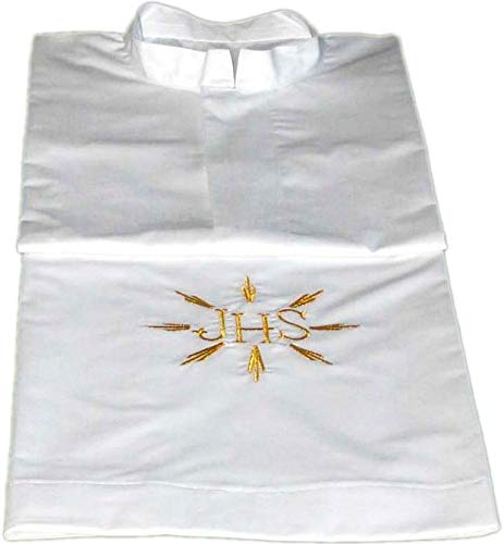 Aube de communion en coton et polyester brodée IHS pour l'autel