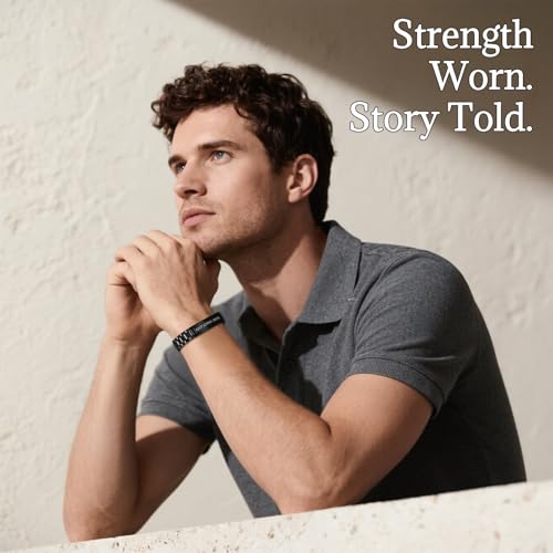 Custom Bracelets for Men - Personalized Bracelet Gift for Him, Double-Sided Engraved 15mm Black Stainless Steel ID Bracelet, Waterproof Adjustable Memorial Gift for Husband, Dad, Boyfriend2