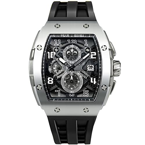 Image of TSAR BOMBA Mens Watches Luxury Tonneau Watches for Men Waterproof 50M Analog Watch Chronograph Calendar Date Men's Dress Business Work Watch Diver Large Square Face Wristwatch