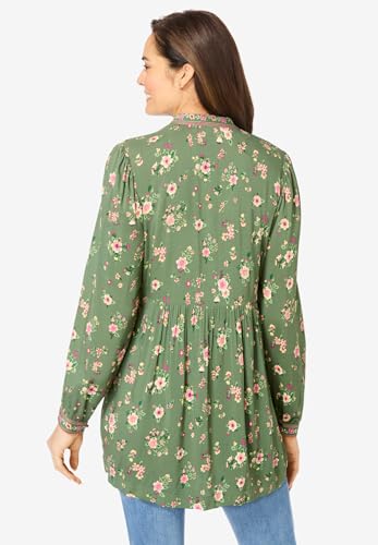 Woman Within Plus Size Button-Front Mixed Print Tunic2