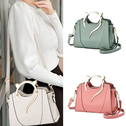 Women PU Leather Shoulder Crossbody Bag with Cute Cat Ear Top Handle Solid Handbag Large Capacity Messenger Bag Purse2
