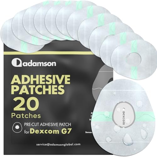 Adamson Dexcom G7 Over Patches Waterproof – 20 Clear Adhesive Patches – Transparent CGM Covers No Glue on Sensor – Strong Hold – Hypoallergenic & Sweatproof