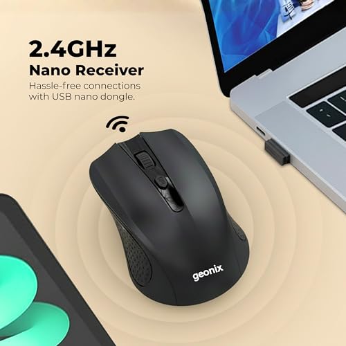 Image of Geonix Nimbus 05 Optical Wireless Mouse | 2.4GHz Wireless | Nano Receiver| 3 DPI Modes | 10m Range | High Precision Tracking | 4 Buttons